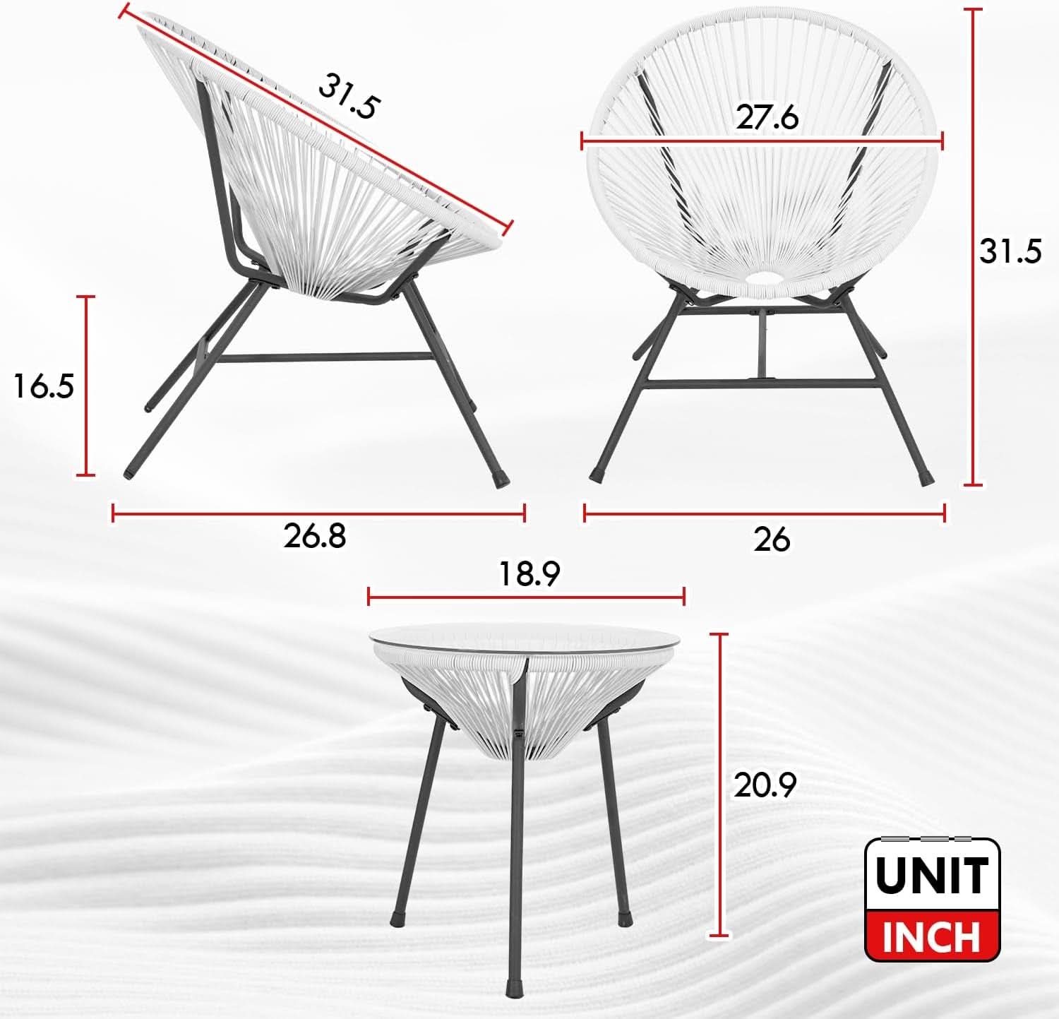 Acapulco Patio Bistro Set 3 Piece Outdoor White With Glass Top