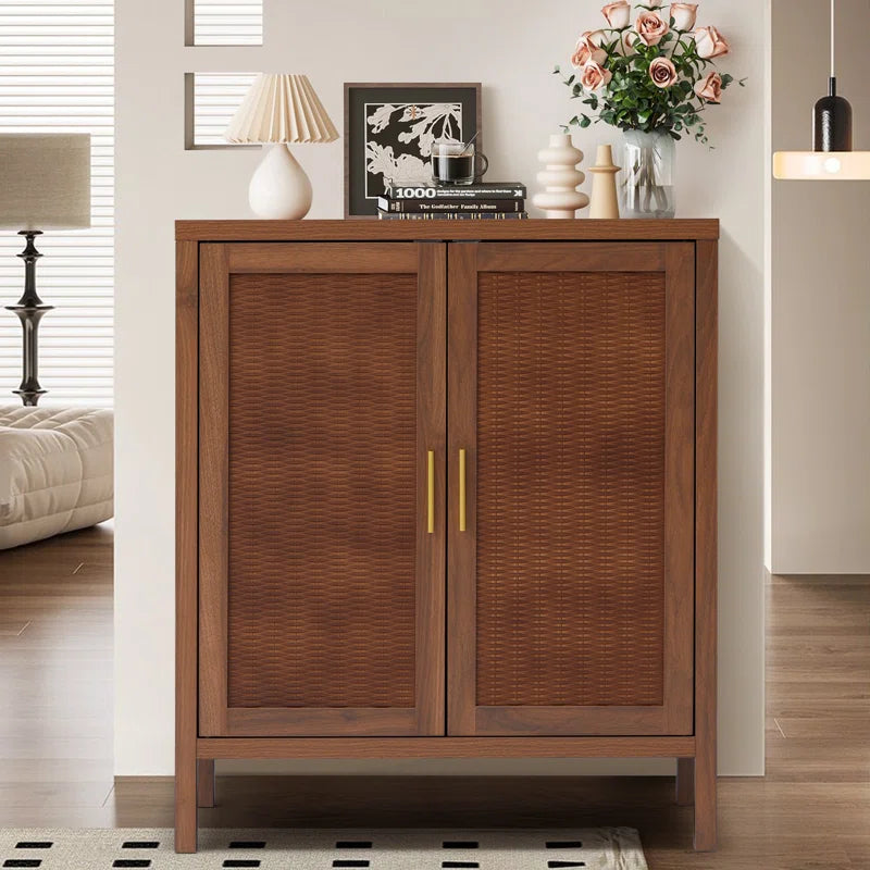 Accent Cabinet With Rattan Veneer And Woodgrain Finish