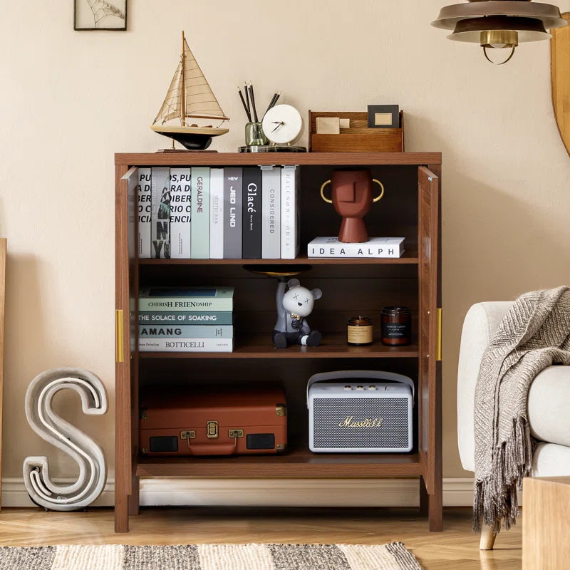 Accent Cabinet With Rattan Veneer And Woodgrain Finish