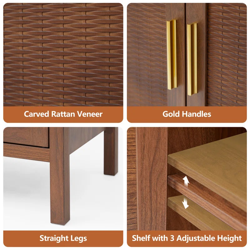 Accent Cabinet With Rattan Veneer And Woodgrain Finish