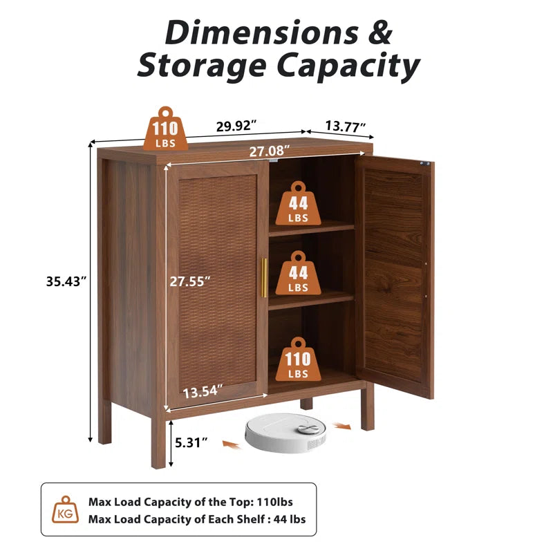 Accent Cabinet With Rattan Veneer And Woodgrain Finish