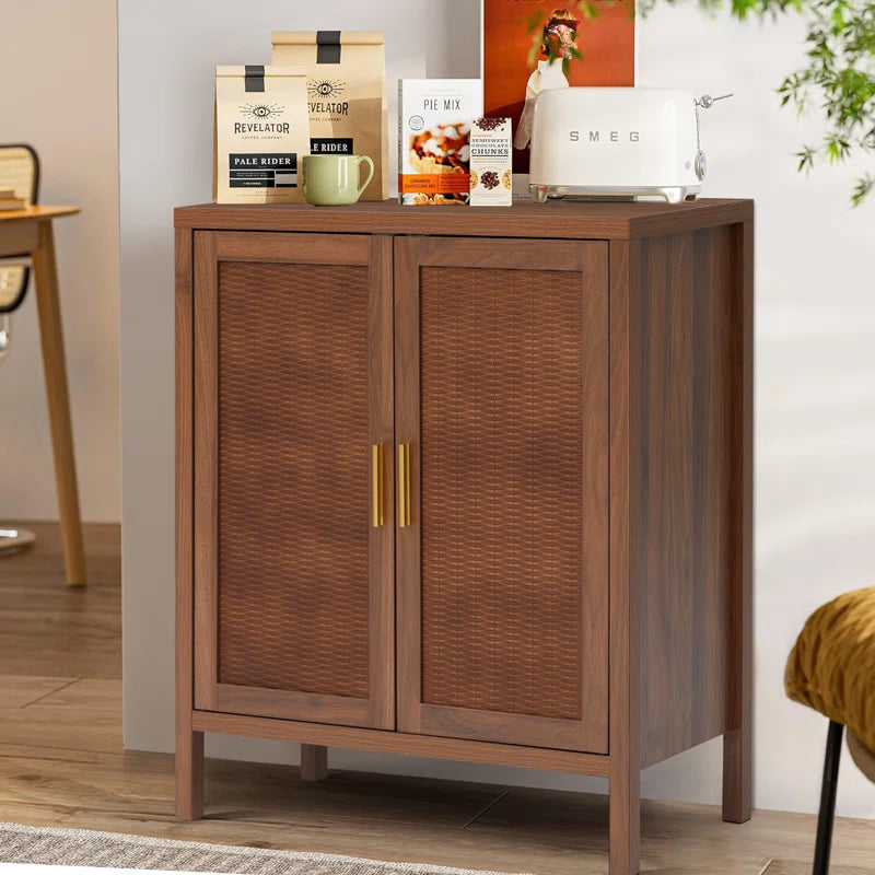 Accent Cabinet With Rattan Veneer And Woodgrain Finish