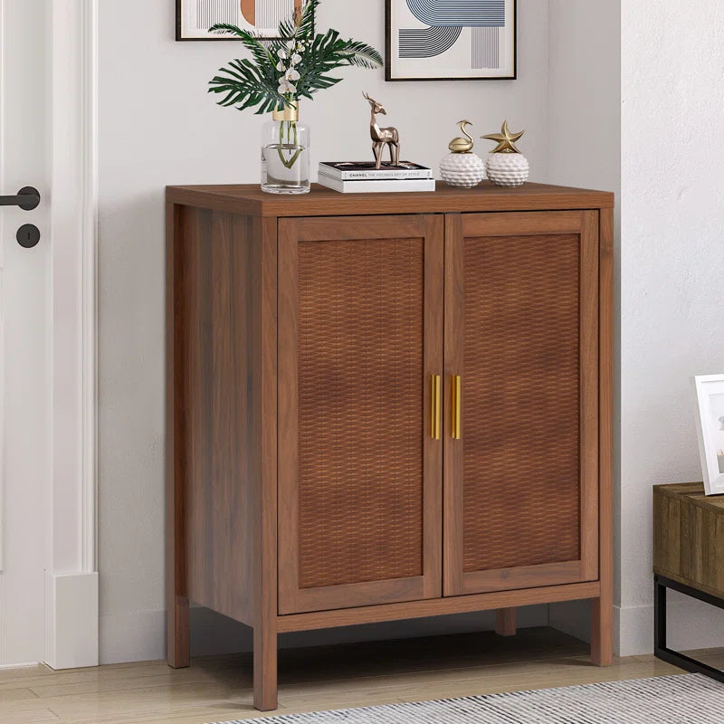 Accent Cabinet With Rattan Veneer And Woodgrain Finish