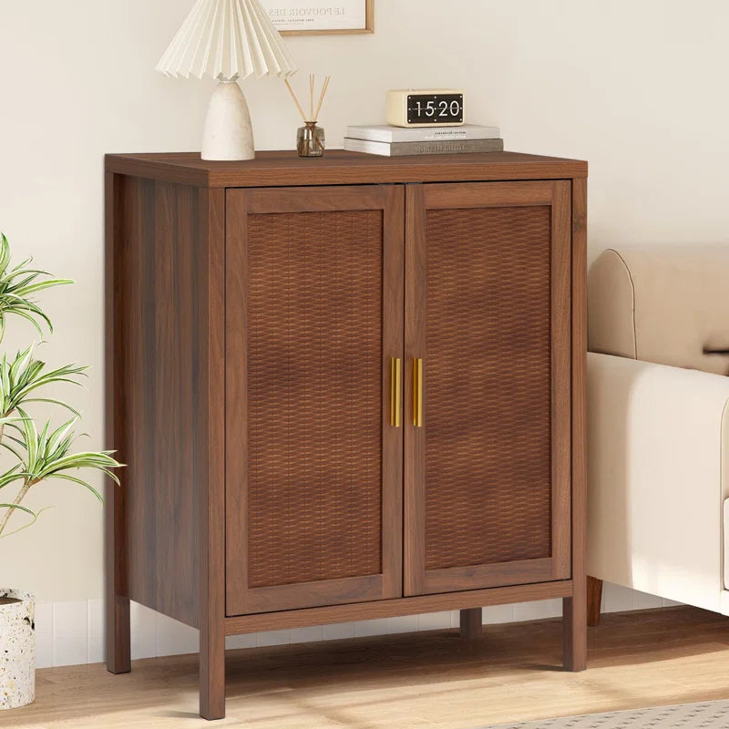 Accent Cabinet With Rattan Veneer And Woodgrain Finish