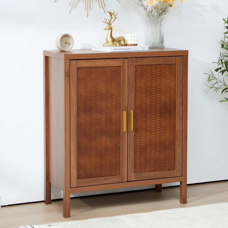 Accent Cabinet With Rattan Veneer And Woodgrain Finish