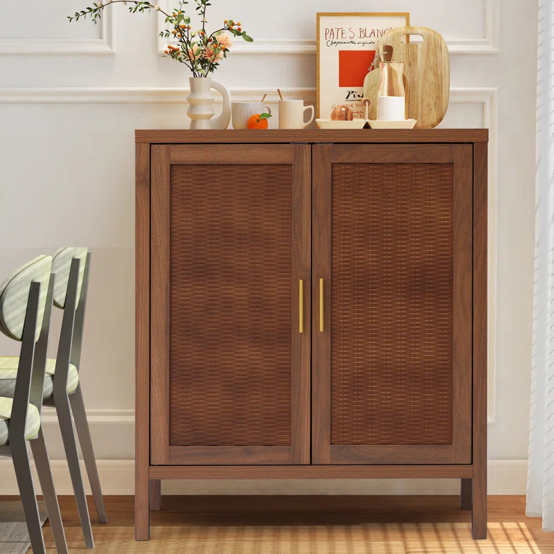 Accent Cabinet With Rattan Veneer And Woodgrain Finish