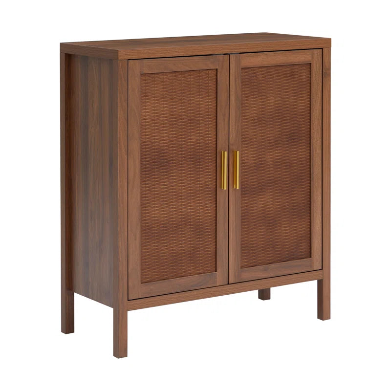 Accent Cabinet With Rattan Veneer And Woodgrain Finish