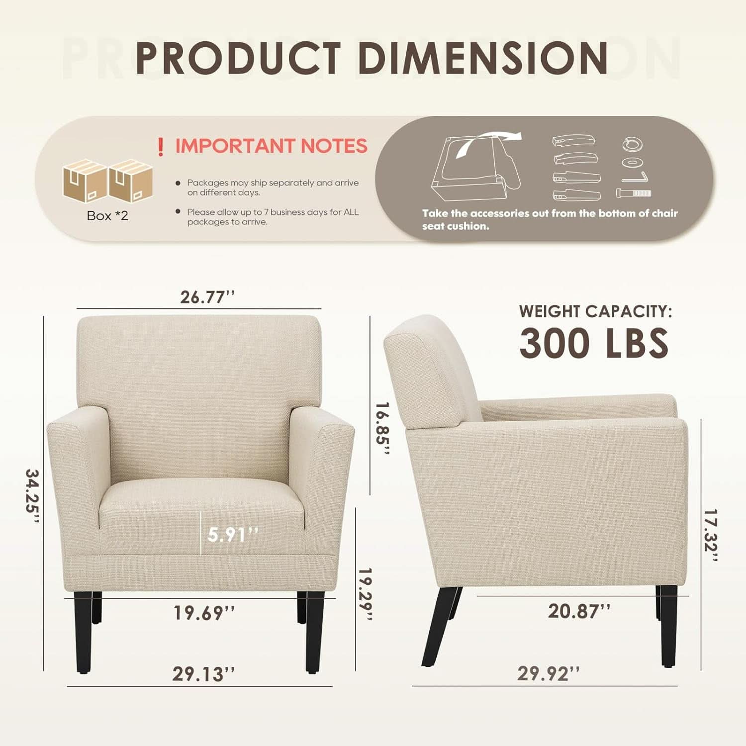 Accent Chair Set Of 2 Oatmeal Textured Upholstered Fabric
