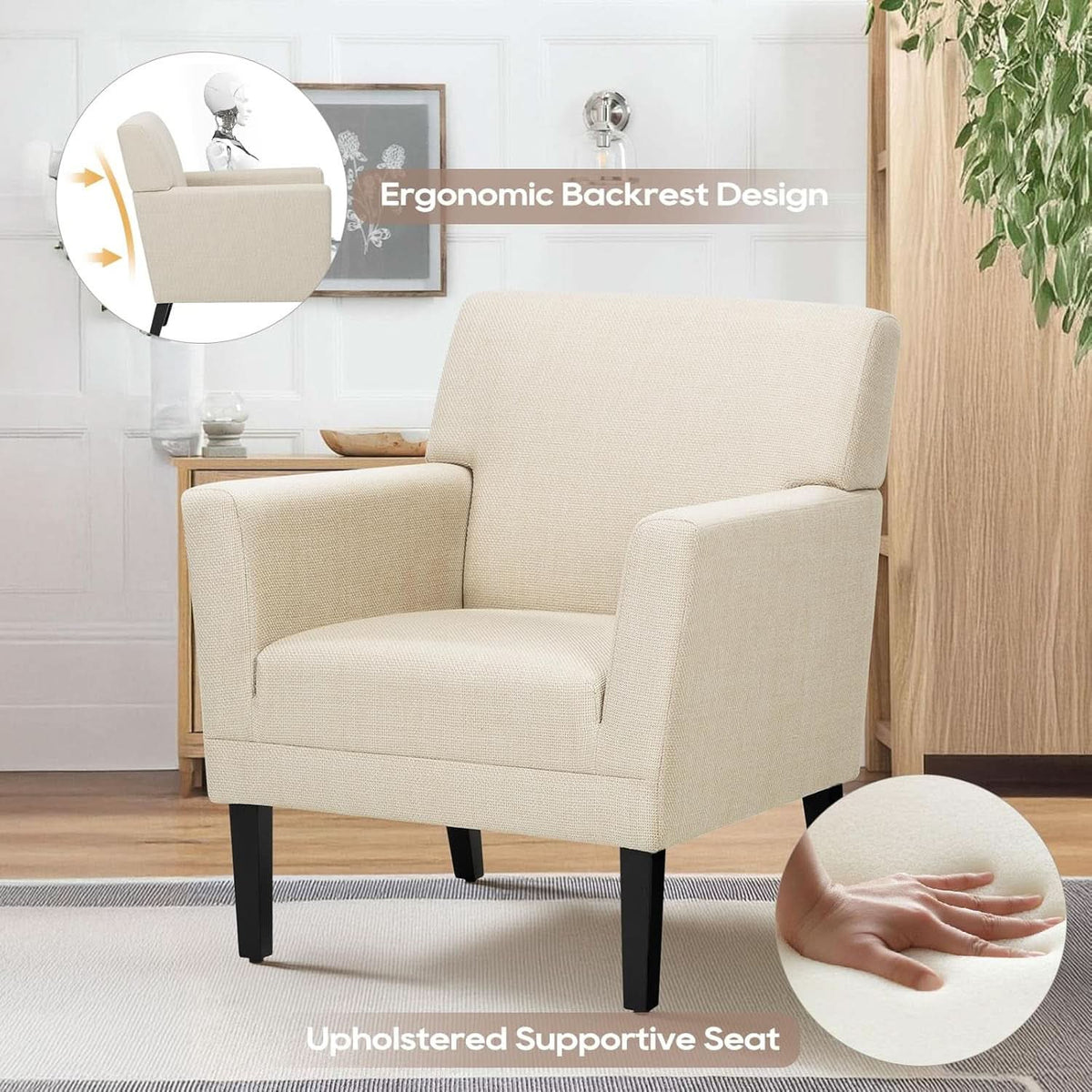 Accent Chair Set Of 2 Oatmeal Textured Upholstered Fabric