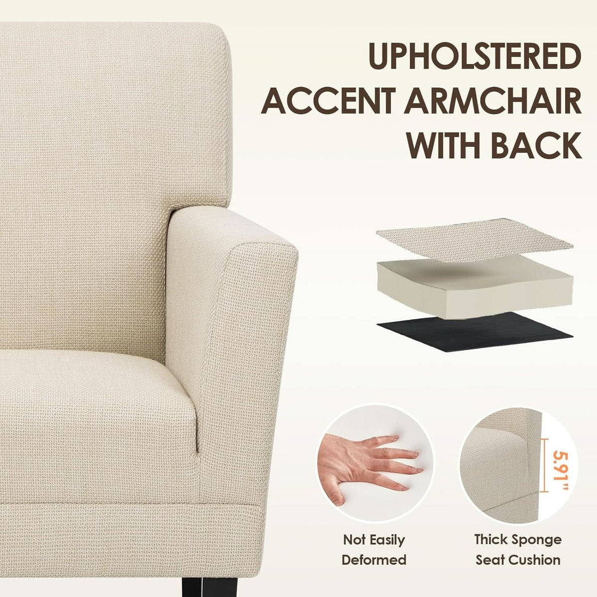 Accent Chair Set Of 2 Oatmeal Textured Upholstered Fabric