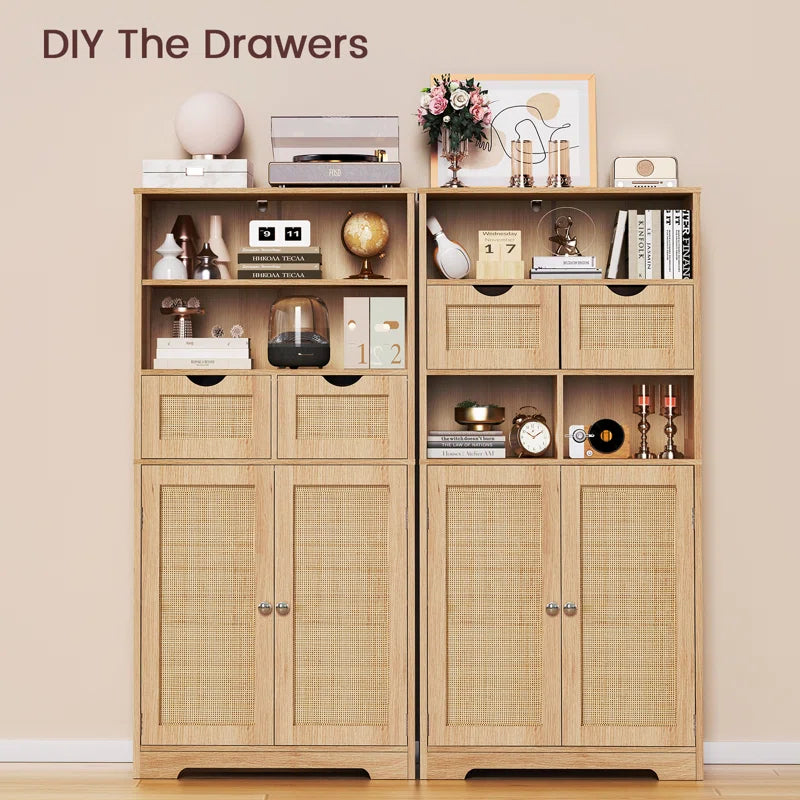 Accent Rattan Bathroom Storage Cabinet With Two Drawers 49 Inch