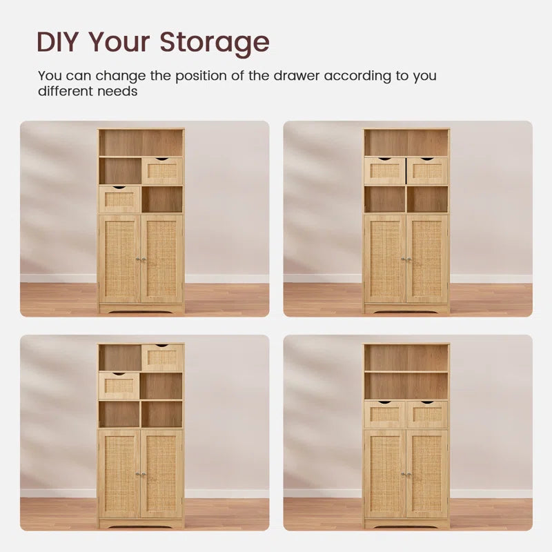 Accent Rattan Bathroom Storage Cabinet With Two Drawers 49 Inch