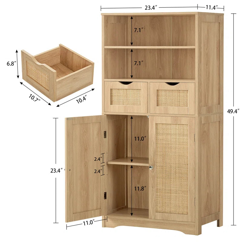 Accent Rattan Bathroom Storage Cabinet With Two Drawers 49 Inch