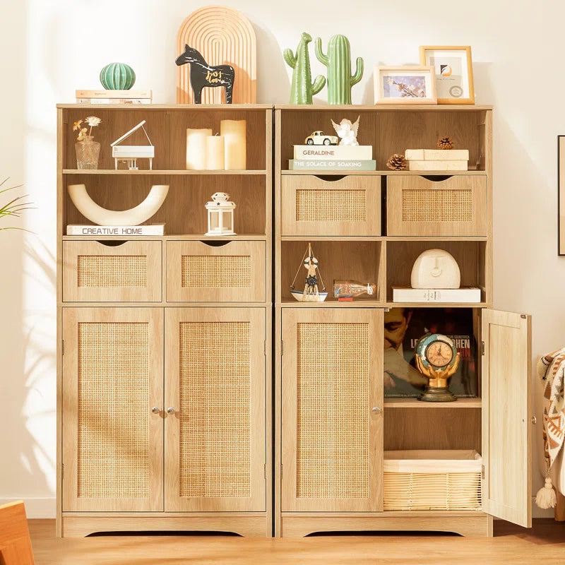Accent Rattan Bathroom Storage Cabinet With Two Drawers 49 Inch