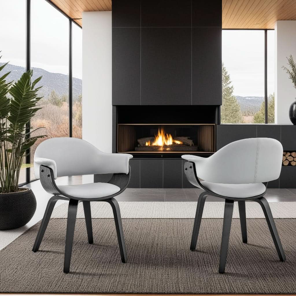 Adalyn Faux Leather Dining Room Accent Chair Gray Black Wood Base