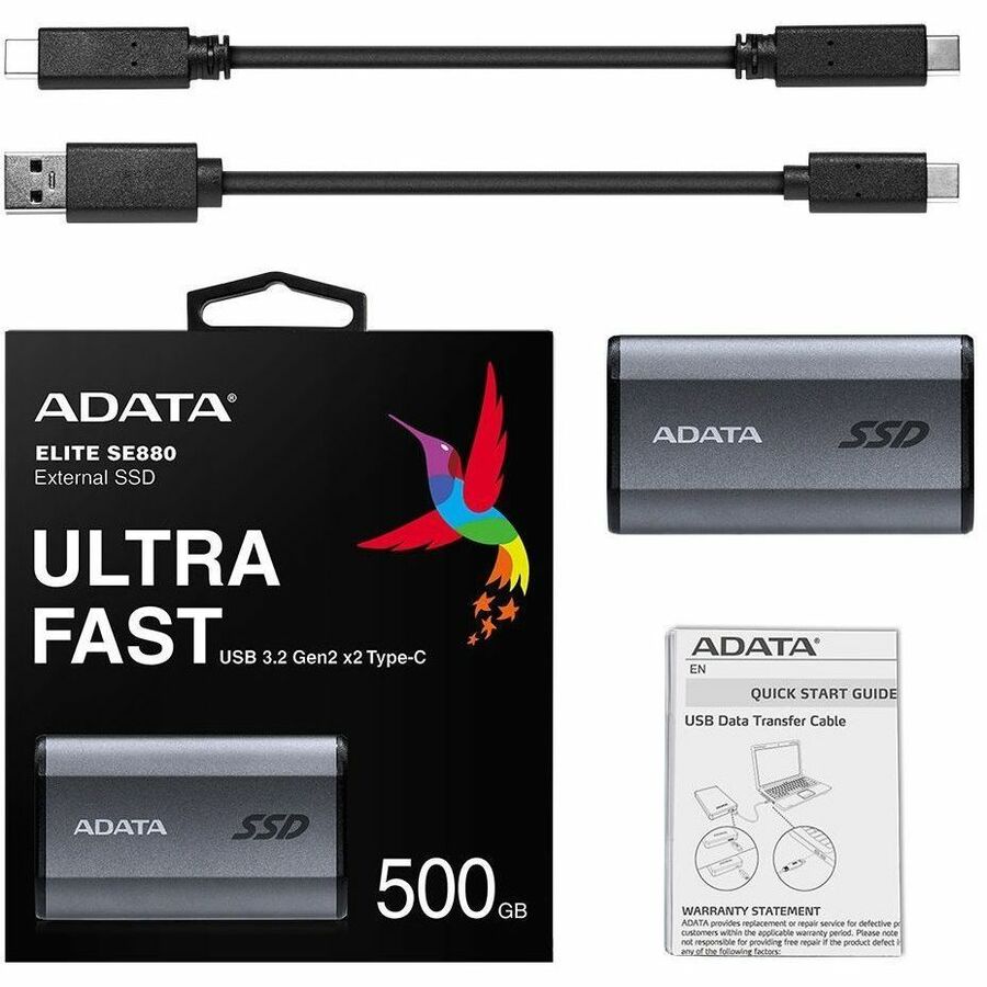 Adata Elite SE880 AELI-SE880-1TCGY 1 TB Portable Solid State Drive - External - Titanium