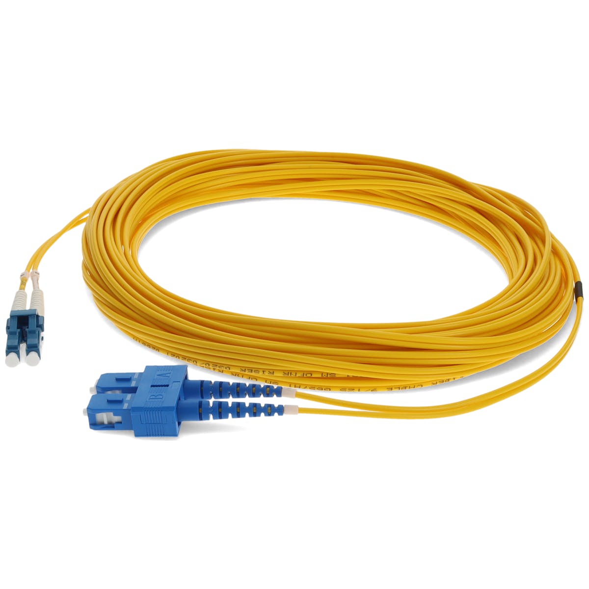 AddOn 20m LC (Male) to SC (Male) Straight Yellow OS2 Duplex Fiber OFNR (Riser-Rated) TAA Compliant Patch Cable ADD-SC-LC-20M9SMFTAA