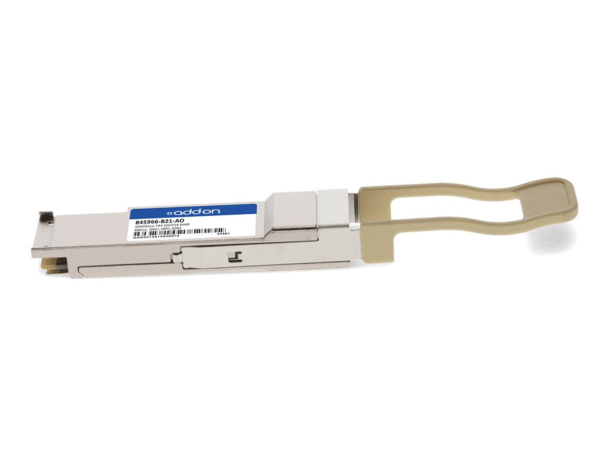 AddOn - QSFP28 transceiver module (equivalent to: HP 845966-B21) - 100GbE - 100GBase-SR4 - MPO multi-mode - up to 328 ft - 850 845966-B21-AO