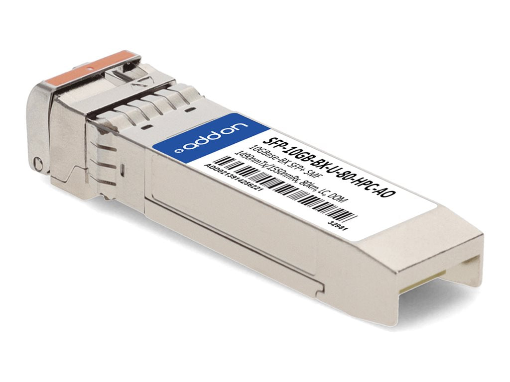 AddOn - SFP+ transceiver module - 10GbE - 10GBase-BX - LC single-mode - up to 49.7 miles - 1490 (TX) / 1550 (RX) nm - TAA Compliant SFP-10GB-BX-U-80-HPC-AO