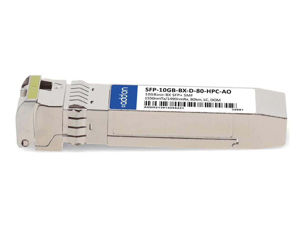 AddOn - SFP+ transceiver module - 10GbE - 10GBase-BX - LC single-mode - up to 49.7 miles - 1550 (TX) / 1490 (RX) nm - TAA Compliant SFP-10GB-BX-D-80-HPC-AO