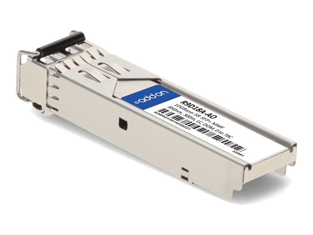 AddOn - SFP+ transceiver module (equivalent to: HP R9D18A) - 10GbE - 10GBase-SR - LC multi-mode - up to 984 ft - 850 nm - TAA R9D18A-AO