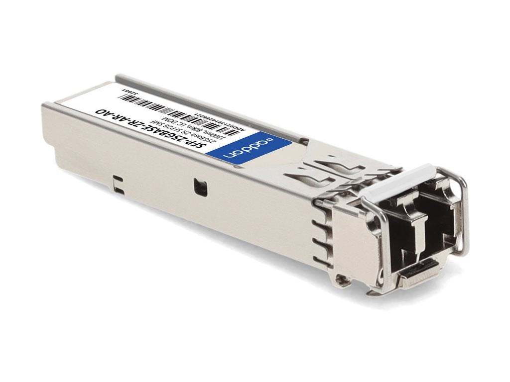 AddOn - SFP28 transceiver module - 25GbE - 25GBase-ZR - LC single-mode - up to 49.7 miles - 1300 nm - TAA Compliant SFP-25GBASE-ZR-AR-AO