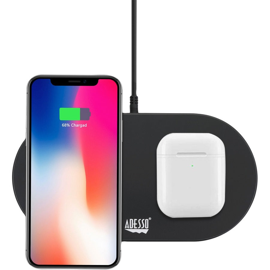 Adesso 15W Max Qi-Certified Dual 2-Coil Wireless Fast Charging Pad AUH-1040