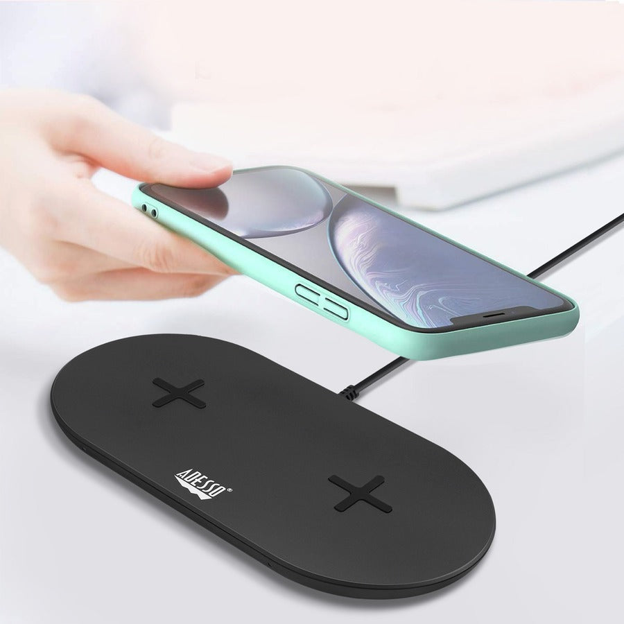 Adesso 15W Max Qi-Certified Dual 2-Coil Wireless Fast Charging Pad AUH-1040