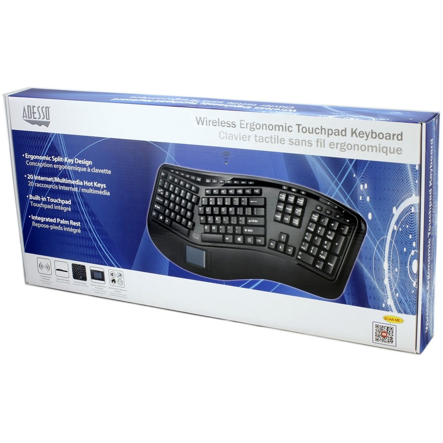 Adesso 2.4Ghz Wireless Ergonomic Touchpad Keyboard