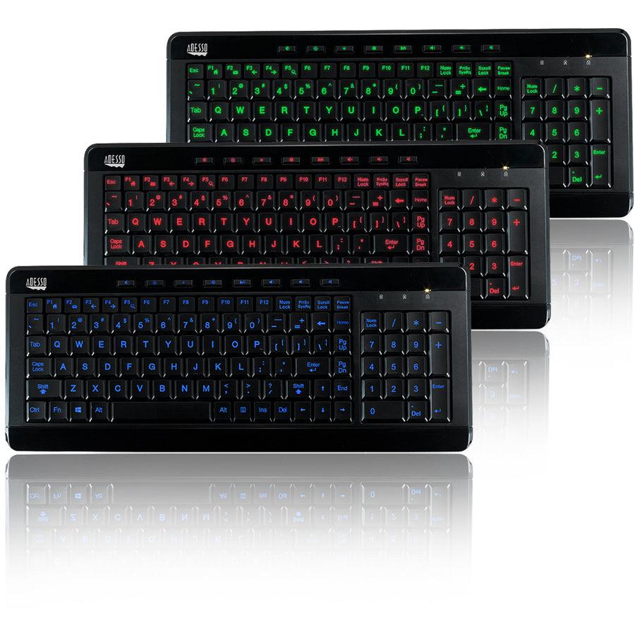 Adesso 3-Color Illuminated Compact Multimedia Keyboard AKB-120EB