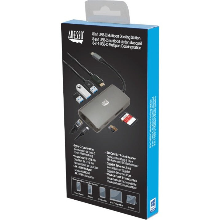 Adesso 8-in-1 USB-C Multi-Port Docking Station (TAA Compliant) AUH-4030