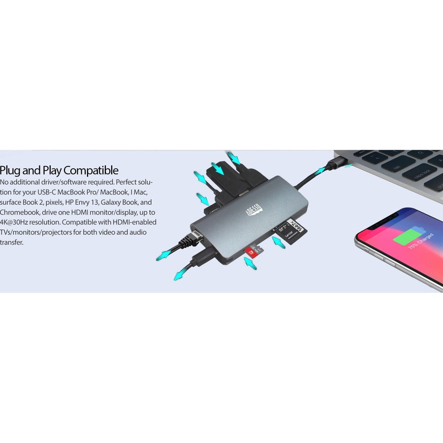 Adesso 8-in-1 USB-C Multi-Port Docking Station (TAA Compliant) AUH-4030