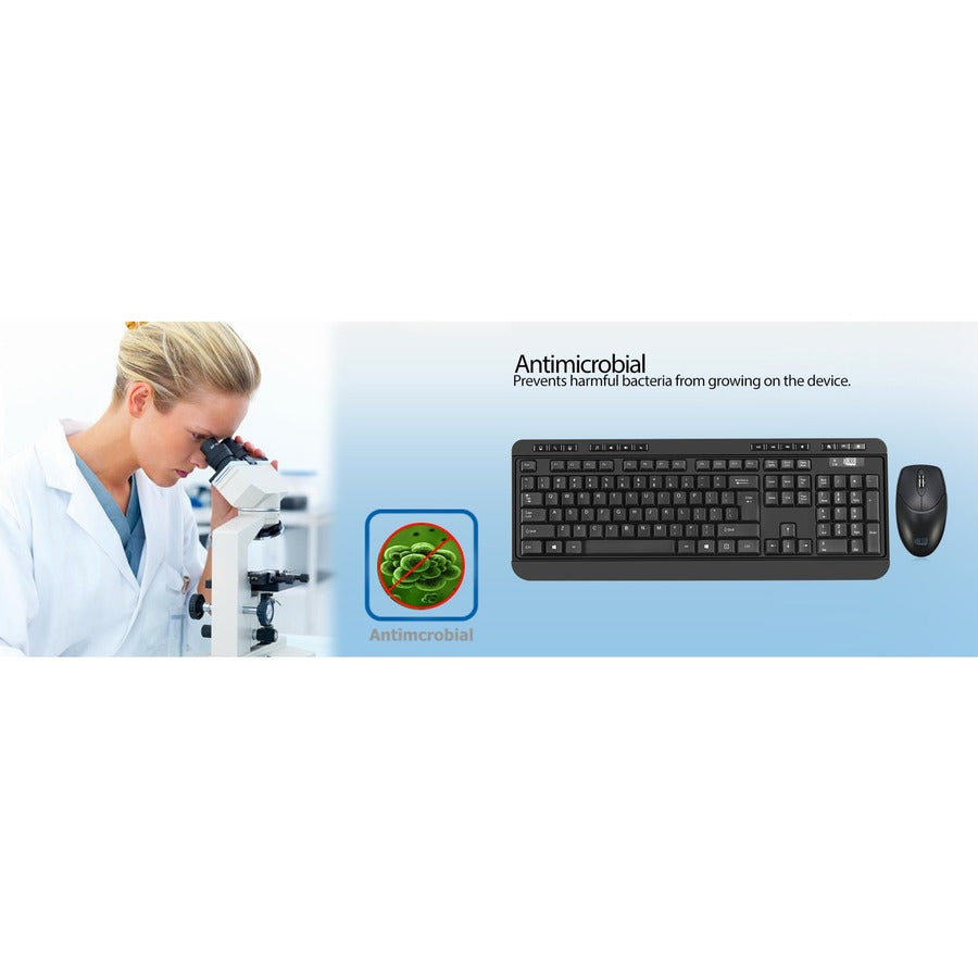 Adesso Antimicrobial Wireless Desktop Keyboard and Mouse WKB-1320CB