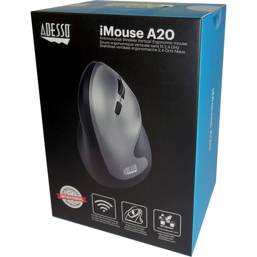 Adesso Antimicrobial Wireless Vertical Ergonomic Mouse iMouse A20