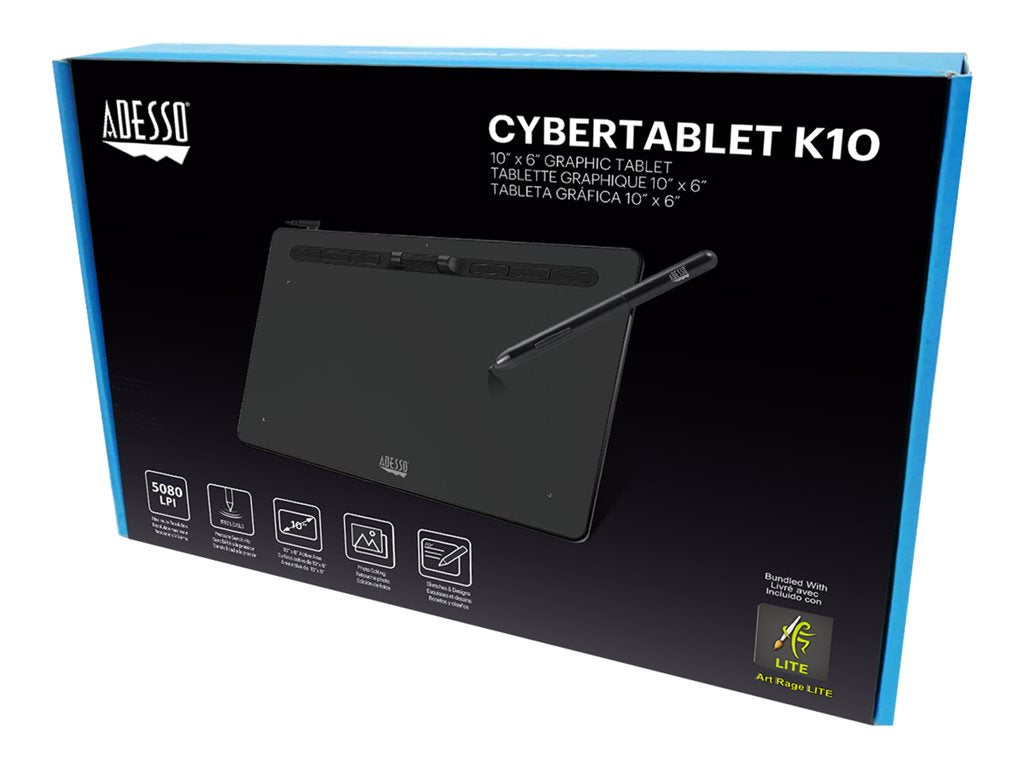 Adesso CyberTablet K10 10x6in Electromagnetic Digitizer USB-C Wired 6 Buttons