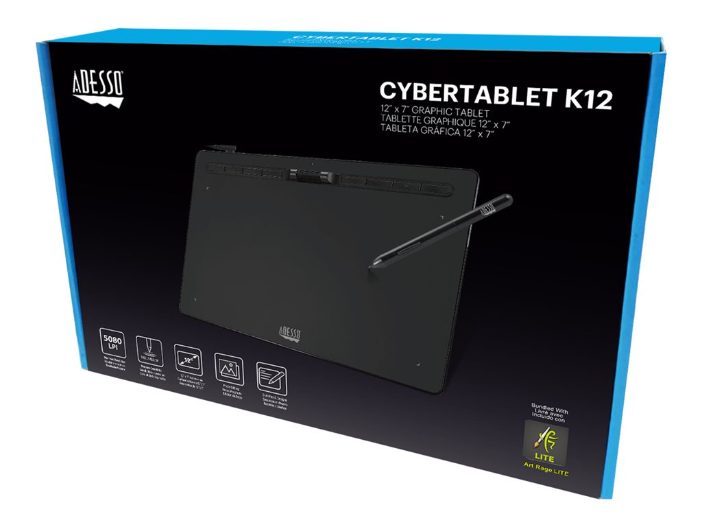 Adesso CyberTablet K12 12x7in Digitizer USB-C Wired 8 Buttons Electromagnetic