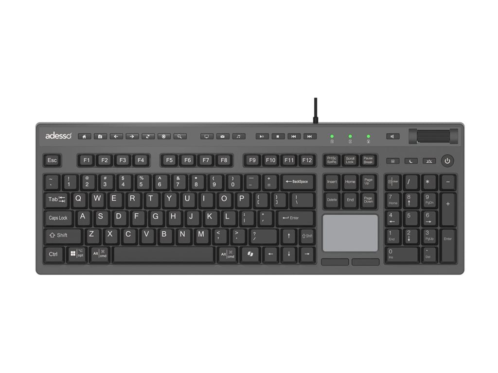 Adesso EasyTouch 445 - Keyboard - multi-channel, for Windows/Mac/Android OS - full size - with touchpad, scroll wheel - USB - AKB-445UB