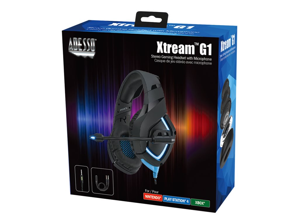 Adesso Xtream G1 - Headset - full size - wired - USB, 3.5 mm jack XTREAMG1