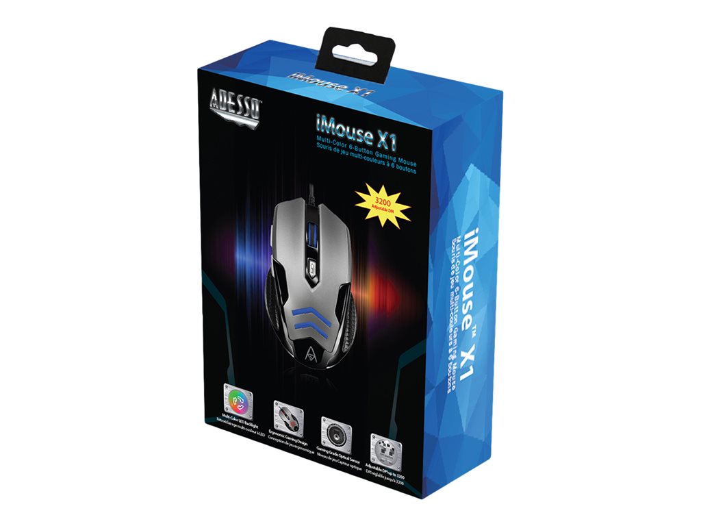 Adesso iMouse X1 - Mouse - ergonomic - right and left-handed - optical - 6 buttons - wired - USB IMOUSEX1