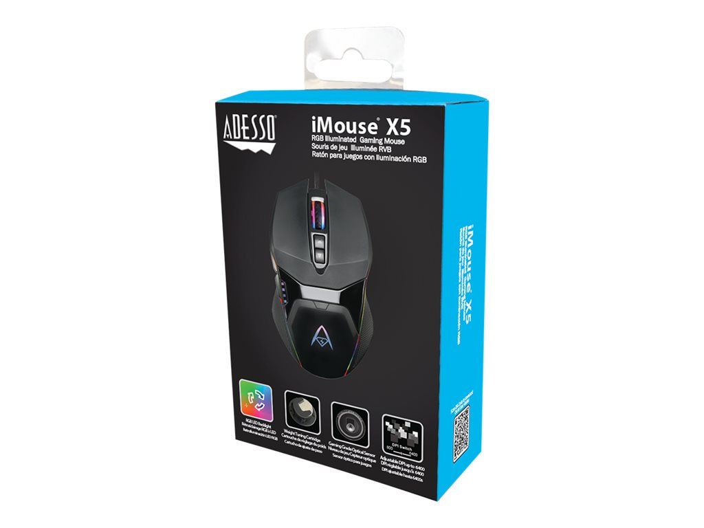 Adesso iMouse X5 - Mouse - ergonomic - right-handed - optical - 7 buttons - wired - USB IMOUSEX5