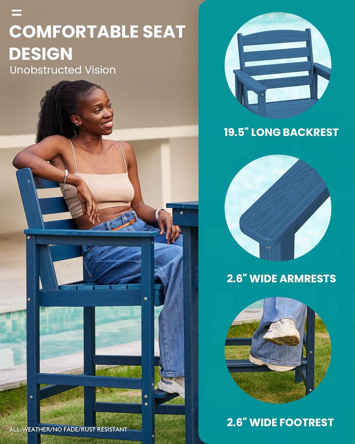 Adirondack Outdoor Bar Table And Chairs Set Blue