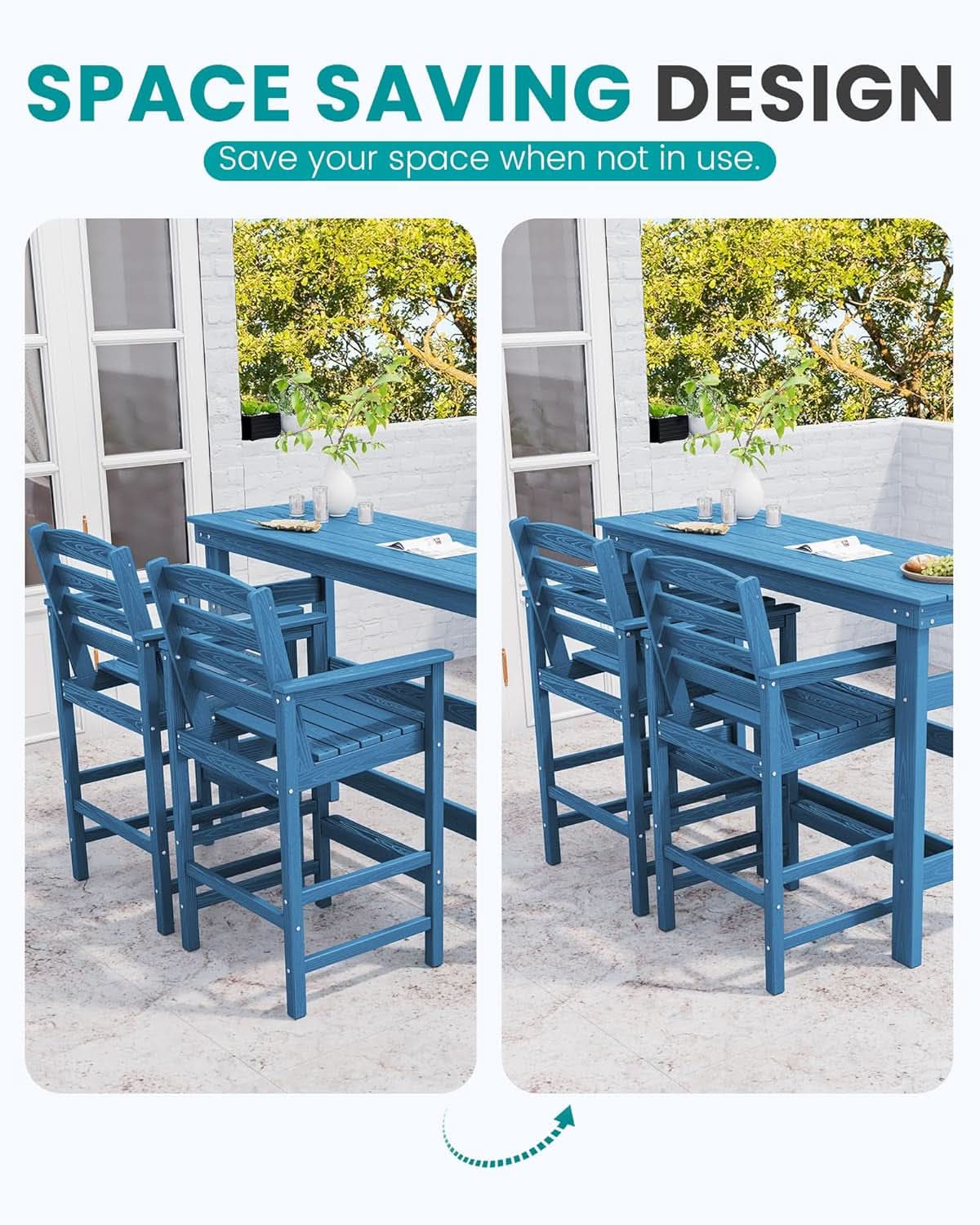 Adirondack Outdoor Bar Table And Chairs Set Blue
