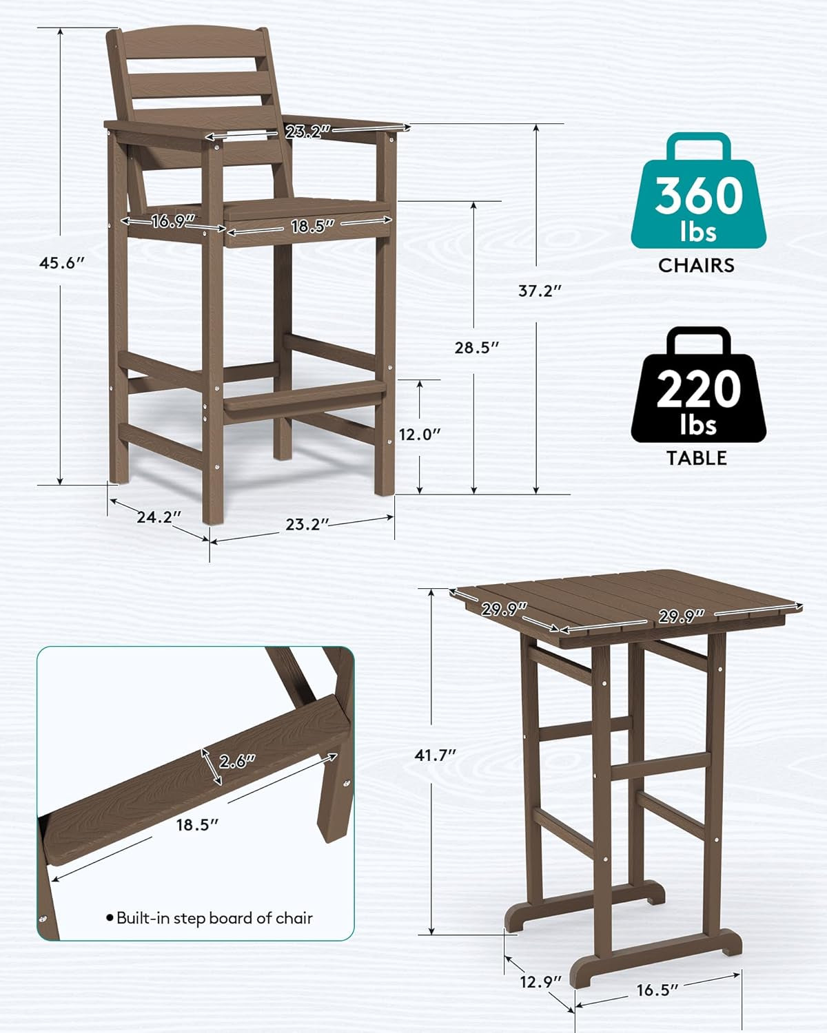 Adirondack Outdoor Patio Bar Set with Tall Chairs
