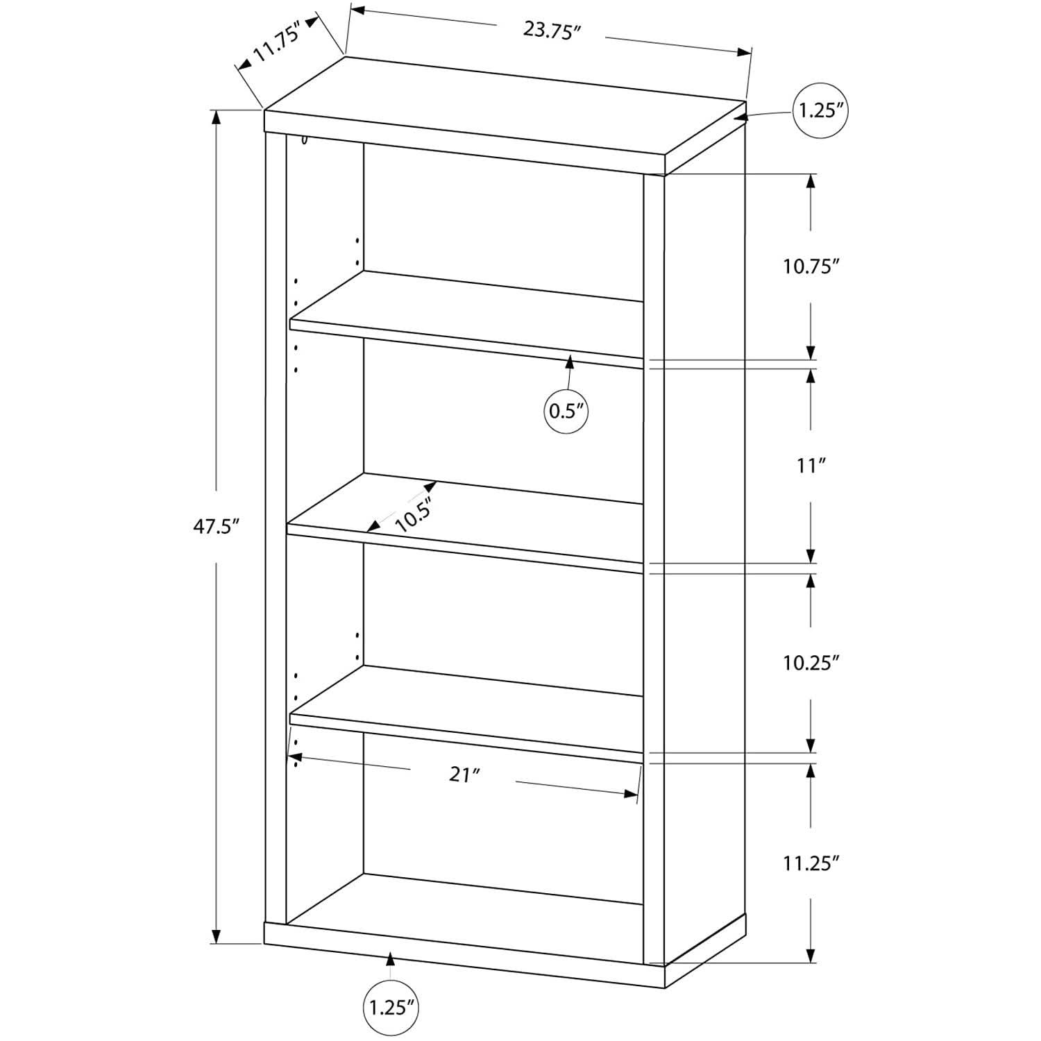 Adjustable 3 Shelf Bookcase 48H Brown Laminate Finish