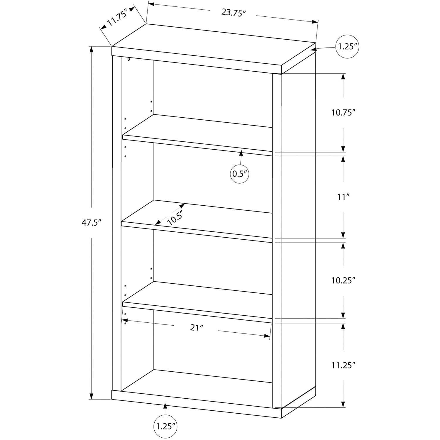 Adjustable 3 Shelf Bookcase 48H Brown Laminate Finish