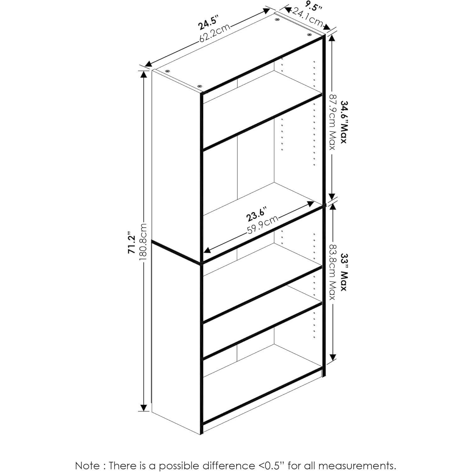 Adjustable 5 Tier Amber Pine Bookcase Living Room Storage