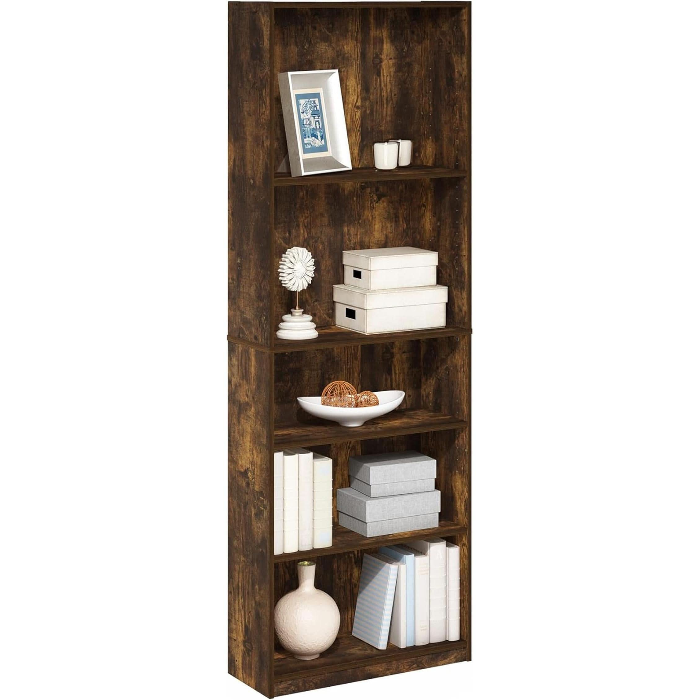 Adjustable 5 Tier Amber Pine Bookcase Living Room Storage