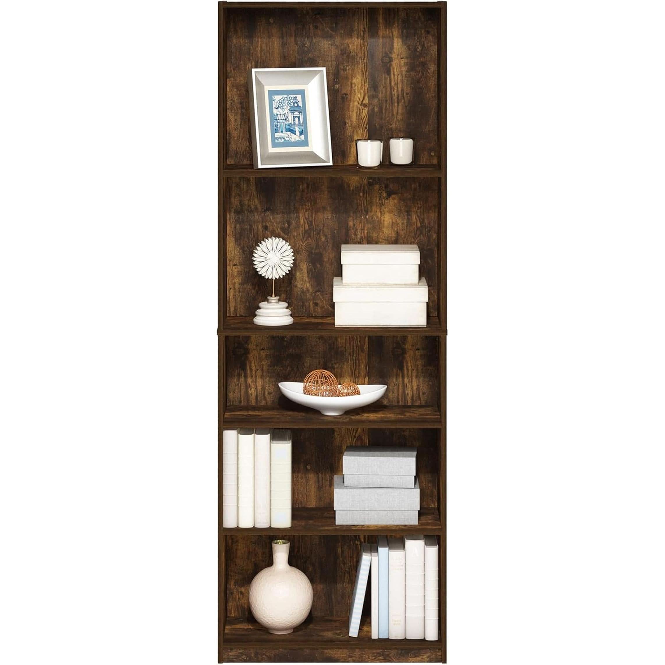 Adjustable 5 Tier Amber Pine Bookcase Living Room Storage