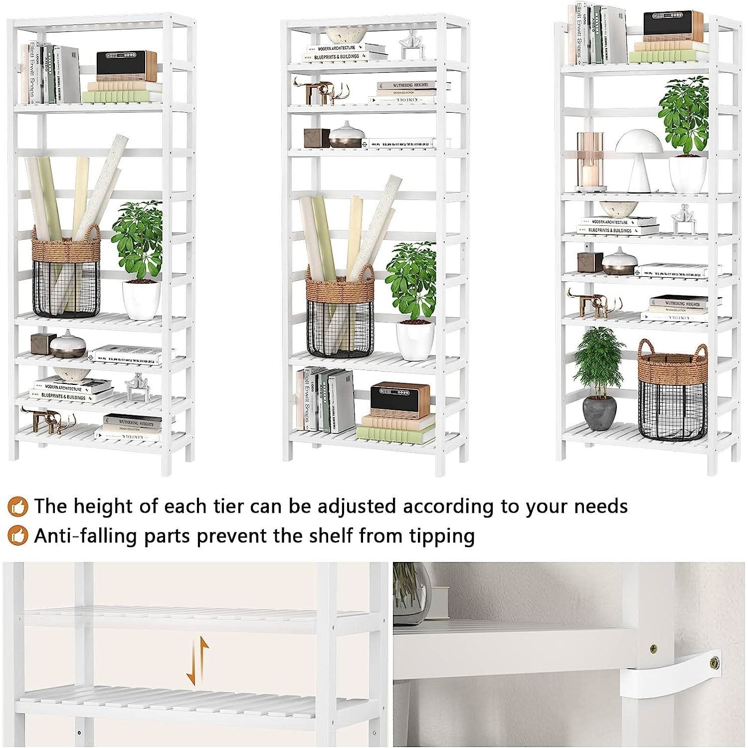 Adjustable 6 Tier Bamboo Bookshelf For Living Room Office Storage