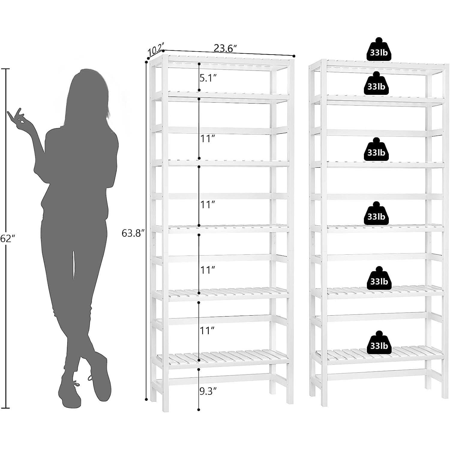Adjustable 6 Tier Bamboo Bookshelf For Living Room Office Storage